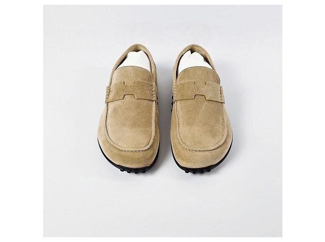 Hermès Mocassino Lazy in pelle di vitello scamosciata Beige Sabbia Marrone - vista 7