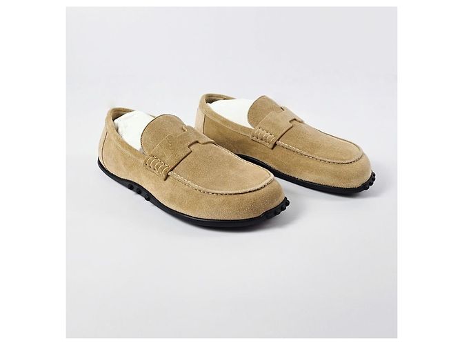Hermès Mocassino Lazy in pelle di vitello scamosciata Beige Sabbia Marrone - vista 8
