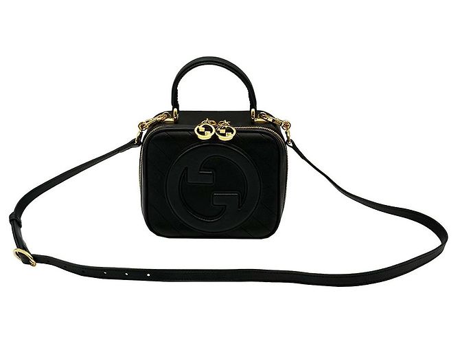 Gucci Sac Blondie à poignée supérieure rond en cuir noir avec anses entrelacées - vue 2