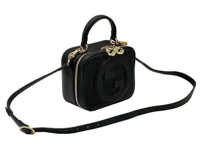 Gucci Sac Blondie à poignée supérieure rond en cuir noir avec anses entrelacées - vue 3