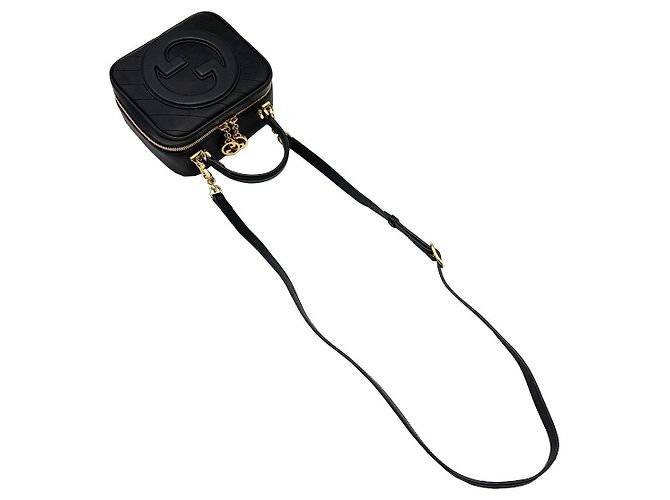 Gucci Sac Blondie à poignée supérieure rond en cuir noir avec anses entrelacées - vue 5