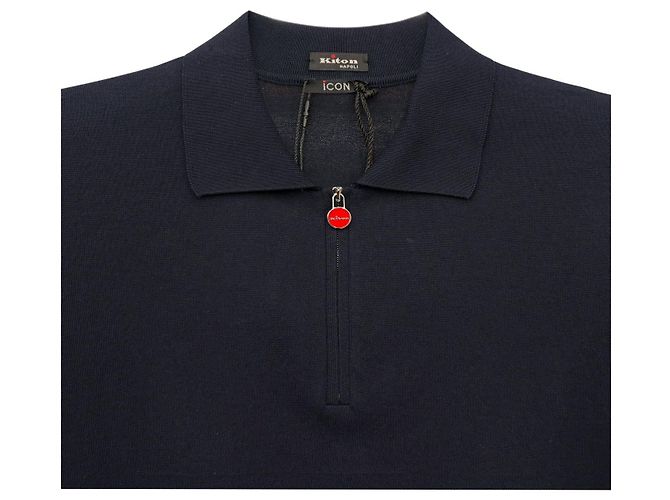 Kiton Einfarbiger Baumwollstrick mit kurzen Ärmeln Blau - Ansicht 4