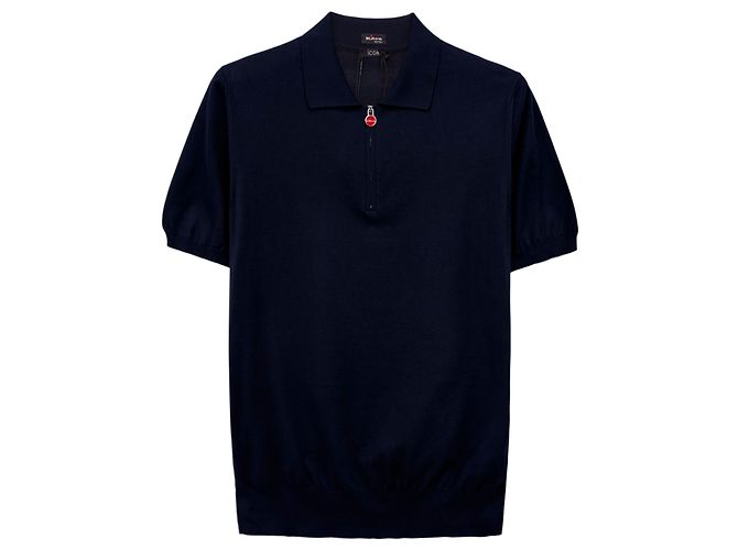 Kiton Einfarbiger Baumwollstrick mit kurzen Ärmeln Blau - Ansicht 5