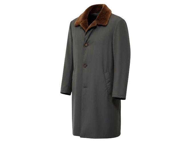 Kiton Langer Mantel für Herren mit Pelzfutter Schwarz - Ansicht 2