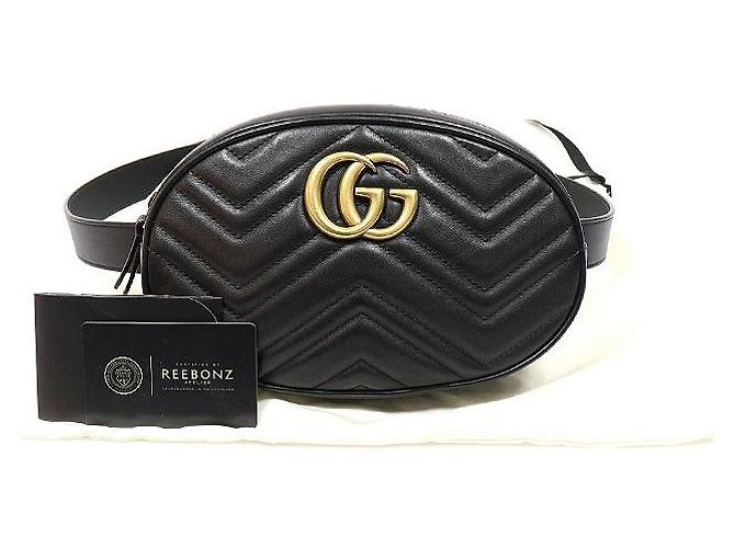 Gucci Gürteltasche Black Matelassé Chevron Gold GG Marmont Schwarz - Ansicht 2