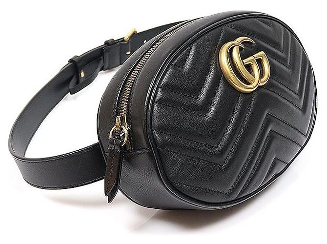 Gucci Gürteltasche Black Matelassé Chevron Gold GG Marmont Schwarz - Ansicht 3