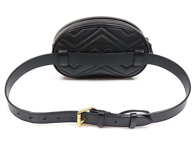 Gucci Gürteltasche Black Matelassé Chevron Gold GG Marmont Schwarz - Ansicht 4
