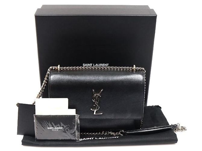 Saint Laurent Sunset Medium Schultertasche aus schwarzem Kalbsleder mit Silberkette - Ansicht 2