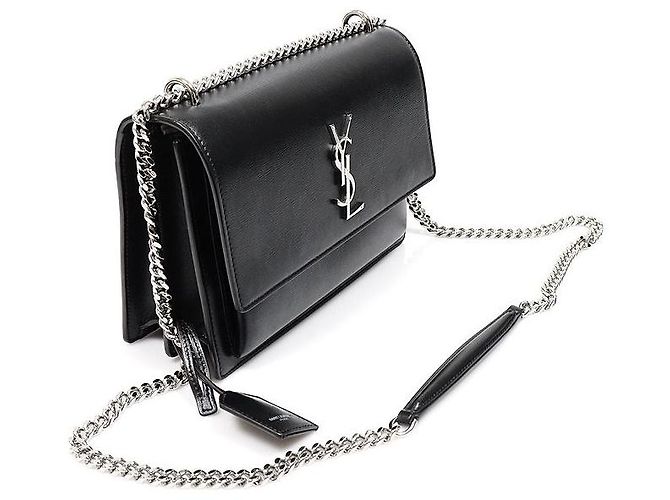 Saint Laurent Sunset Medium Schultertasche aus schwarzem Kalbsleder mit Silberkette - Ansicht 3
