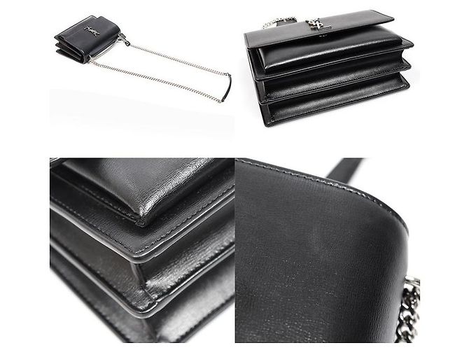 Saint Laurent Sunset Medium Schultertasche aus schwarzem Kalbsleder mit Silberkette - Ansicht 5