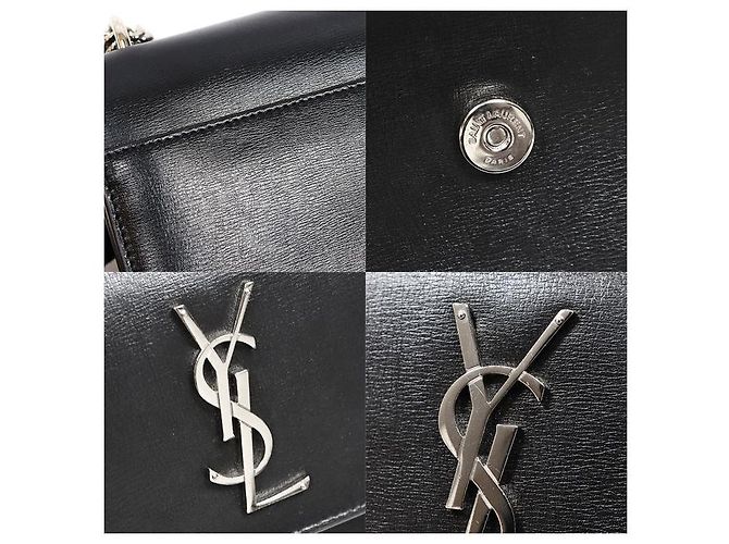 Saint Laurent Sunset Medium Schultertasche aus schwarzem Kalbsleder mit Silberkette - Ansicht 6