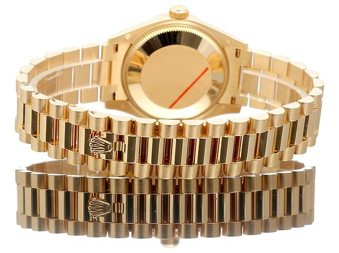 Rolex Datejust Original Diamond Medium Damenuhr aus Gold mit olivgrünem Blumenmotiv - Ansicht 23