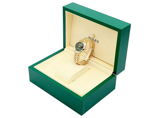 Rolex Datejust Original Diamond Medium Damenuhr aus Gold mit olivgrünem Blumenmotiv - Ansicht 29