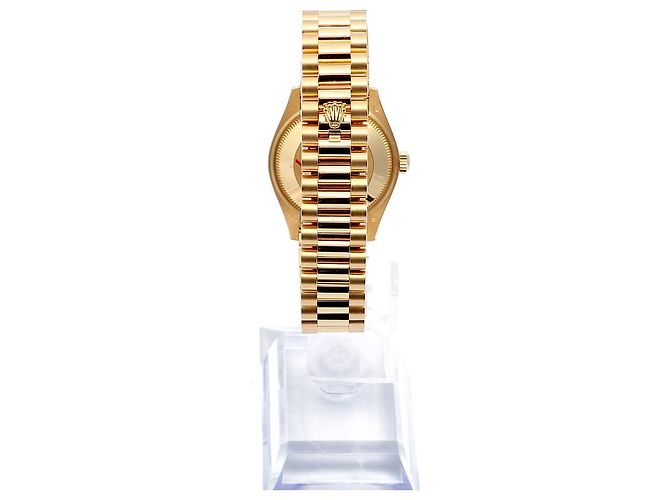 Rolex Datejust Original Diamond Medium Damenuhr aus Gold mit olivgrünem Blumenmotiv - Ansicht 7
