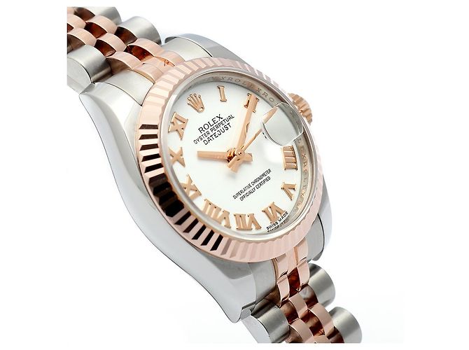 Rolex Orologio Datejust da donna con quadrante bianco, numeri romani e combinazione rosa - vista 11
