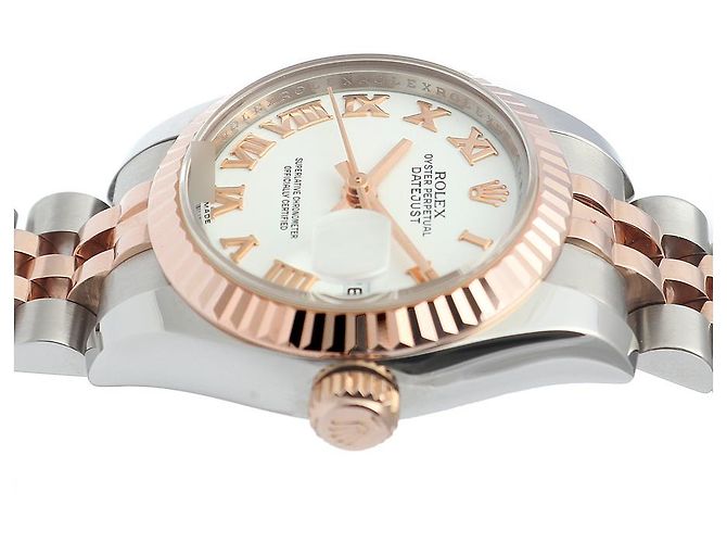 Rolex Orologio Datejust da donna con quadrante bianco, numeri romani e combinazione rosa - vista 12