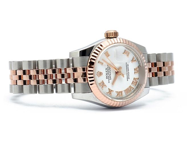 Rolex Orologio Datejust da donna con quadrante bianco, numeri romani e combinazione rosa - vista 18