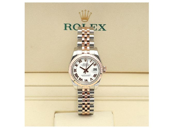 Rolex Orologio Datejust da donna con quadrante bianco, numeri romani e combinazione rosa - vista 2
