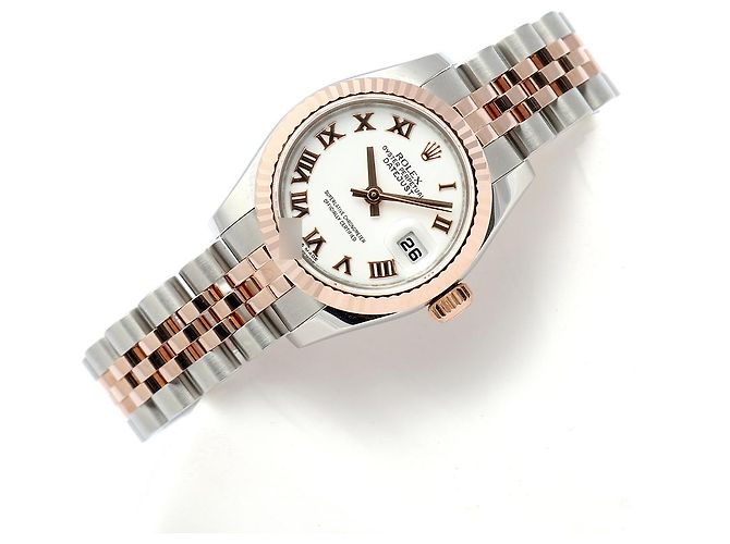 Rolex Orologio Datejust da donna con quadrante bianco, numeri romani e combinazione rosa - vista 21