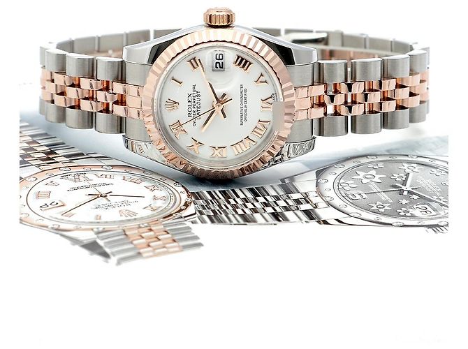 Rolex Orologio Datejust da donna con quadrante bianco, numeri romani e combinazione rosa - vista 22