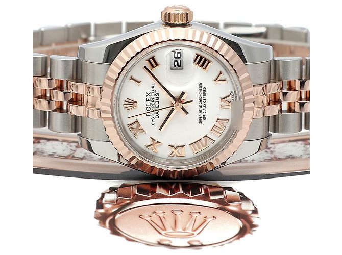 Rolex Orologio Datejust da donna con quadrante bianco, numeri romani e combinazione rosa - vista 23