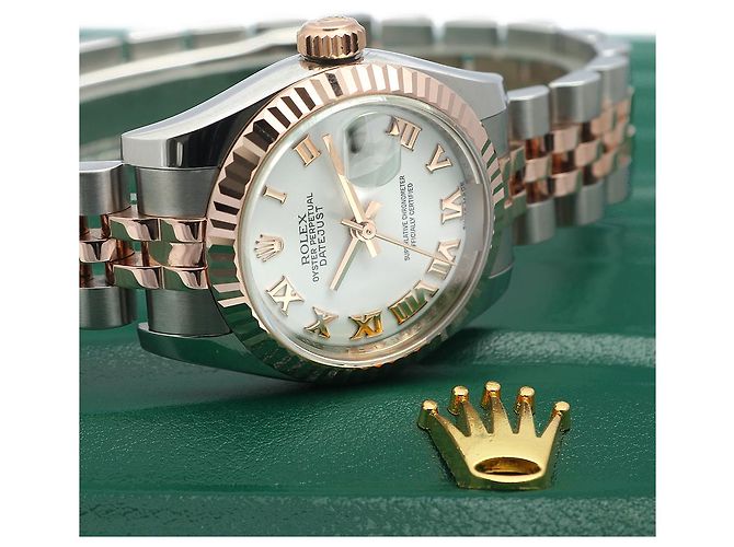Rolex Orologio Datejust da donna con quadrante bianco, numeri romani e combinazione rosa - vista 24