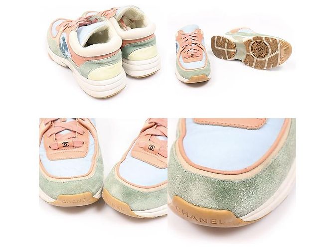Chanel Sneakers Cruise da donna in nylon e pelle di agnello scamosciata blu corallo con logo CC Multicolore - vista 5
