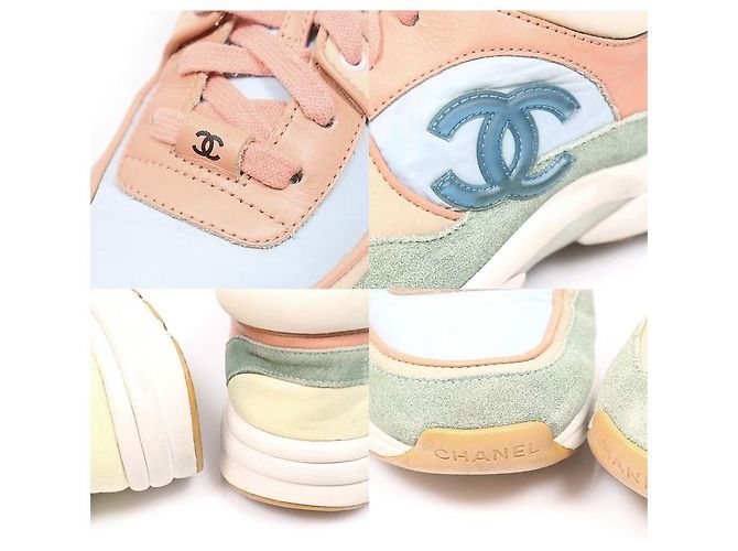 Chanel Sneakers Cruise da donna in nylon e pelle di agnello scamosciata blu corallo con logo CC Multicolore - vista 6