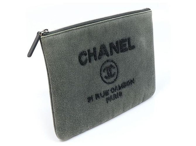 Chanel Clutch Double New Medium in Denim Grigio con paillettes Serie Marrone - vista 2