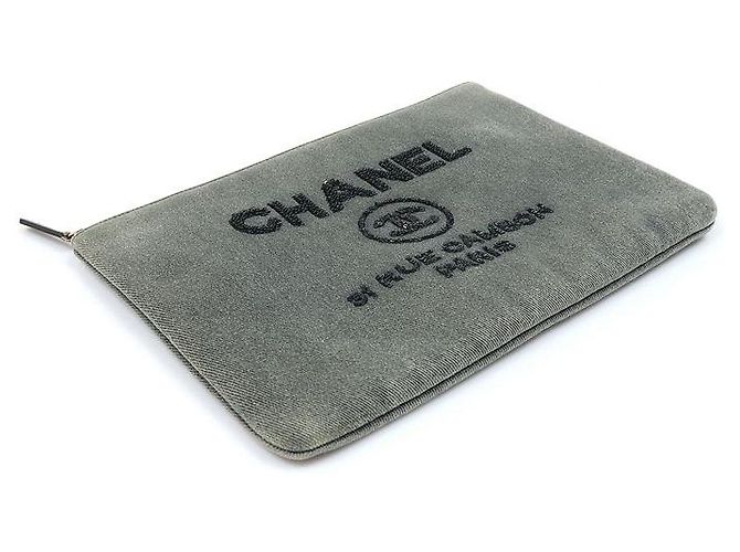 Chanel Clutch Double New Medium in Denim Grigio con paillettes Serie Marrone - vista 3