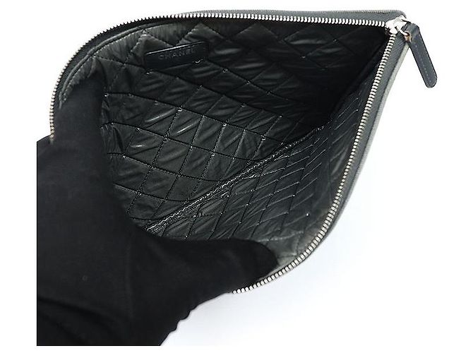 Chanel Clutch Double New Medium in Denim Grigio con paillettes Serie Marrone - vista 5