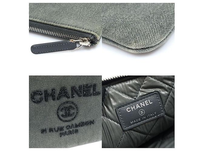 Chanel Clutch Double New Medium in Denim Grigio con paillettes Serie Marrone - vista 7