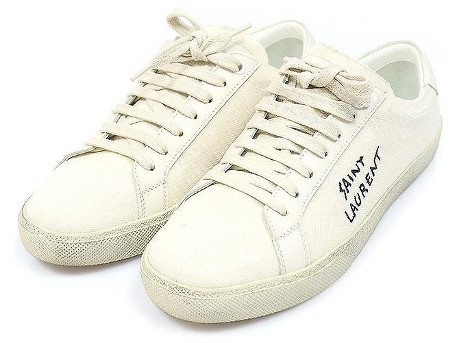 Saint Laurent Sneakers low top classiche in cotone bianco crema - vista 2