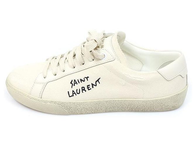 Saint Laurent Sneakers low top classiche in cotone bianco crema - vista 3