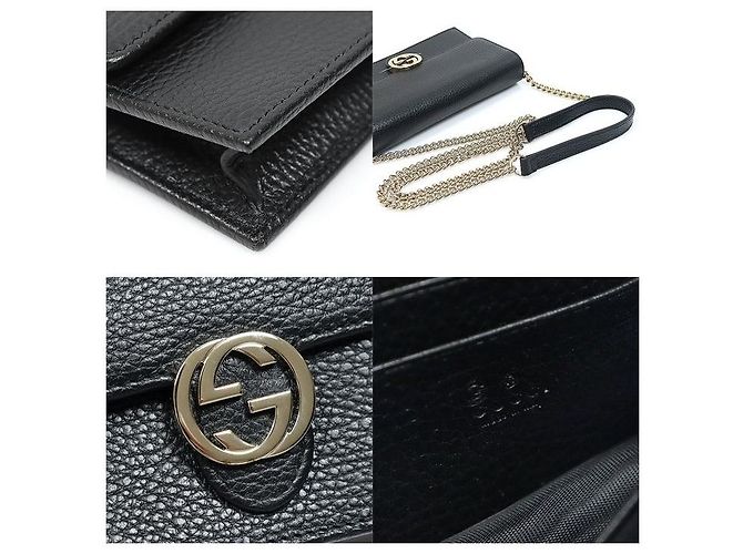 Gucci Bolsa transversal WOC em couro preto com GG entrelaçado e corrente dourada - vista 7