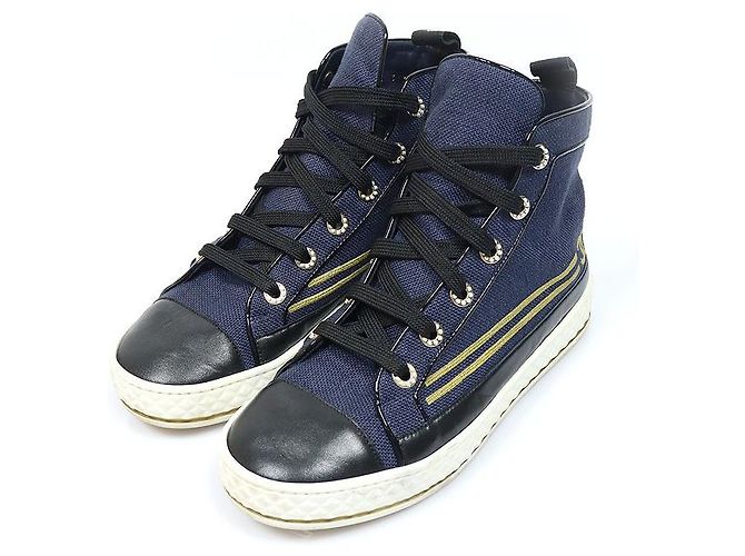 Chanel Sneakers high-top da donna blu navy con logo CC e perle - vista 2