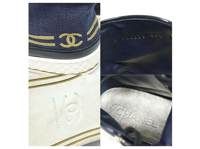 Chanel Sneakers high-top da donna blu navy con logo CC e perle - vista 7