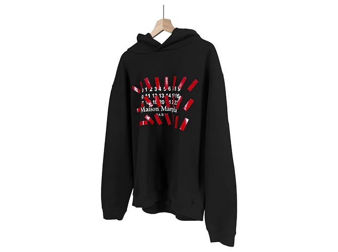 Maison Martin Margiela Oversized-Kapuzenpullover für Herren mit Taping Number Logo Schwarz Rot - Ansicht 2