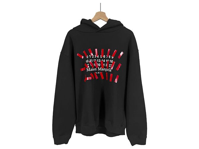 Maison Martin Margiela Oversized-Kapuzenpullover für Herren mit Taping Number Logo Schwarz Rot - Ansicht 4