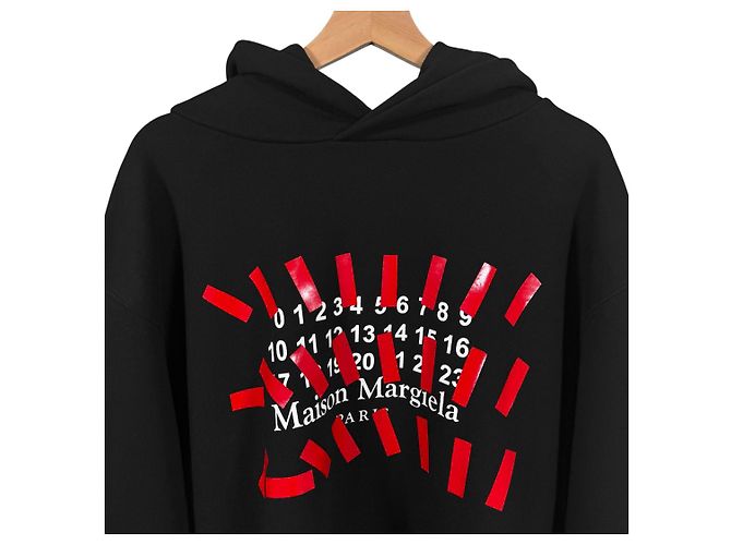 Maison Martin Margiela Oversized-Kapuzenpullover für Herren mit Taping Number Logo Schwarz Rot - Ansicht 6