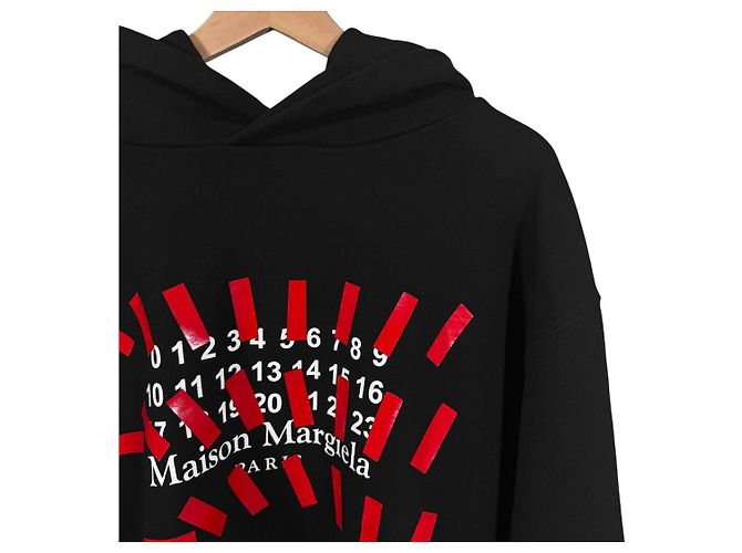 Maison Martin Margiela Oversized-Kapuzenpullover für Herren mit Taping Number Logo Schwarz Rot - Ansicht 8