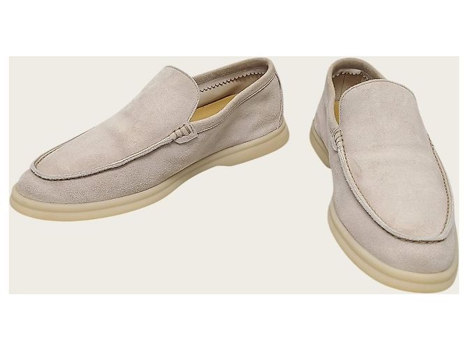 Loro Piana Mocassin de travail d'été en daim beige classique - vue 3