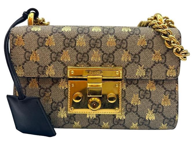 Gucci Borsa a Spalla Supreme Padlock Small Chain Marrone - vista 2