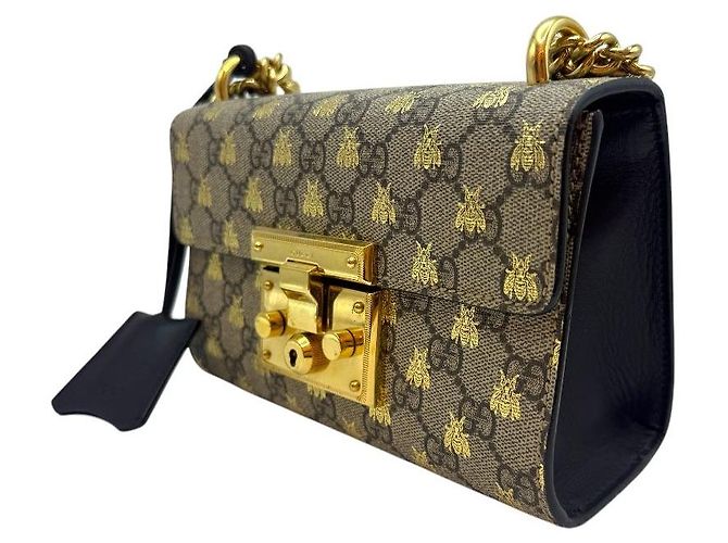 Gucci Borsa a Spalla Supreme Padlock Small Chain Marrone - vista 3