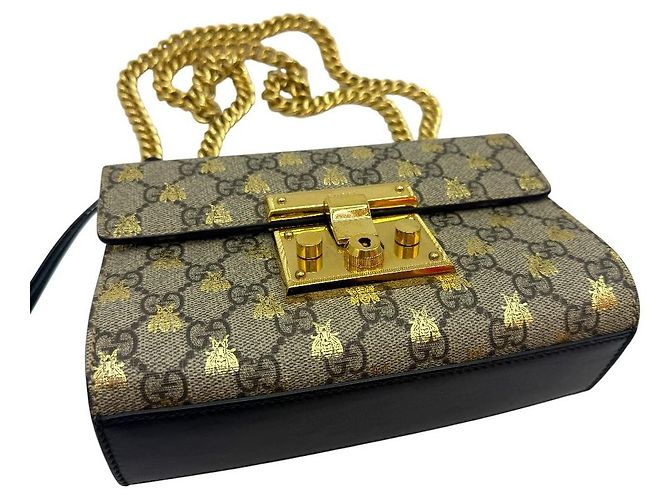 Gucci Borsa a Spalla Supreme Padlock Small Chain Marrone - vista 5