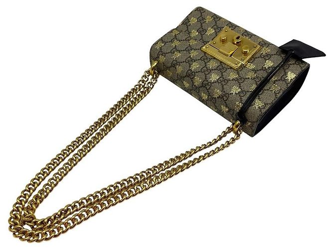 Gucci Borsa a Spalla Supreme Padlock Small Chain Marrone - vista 6