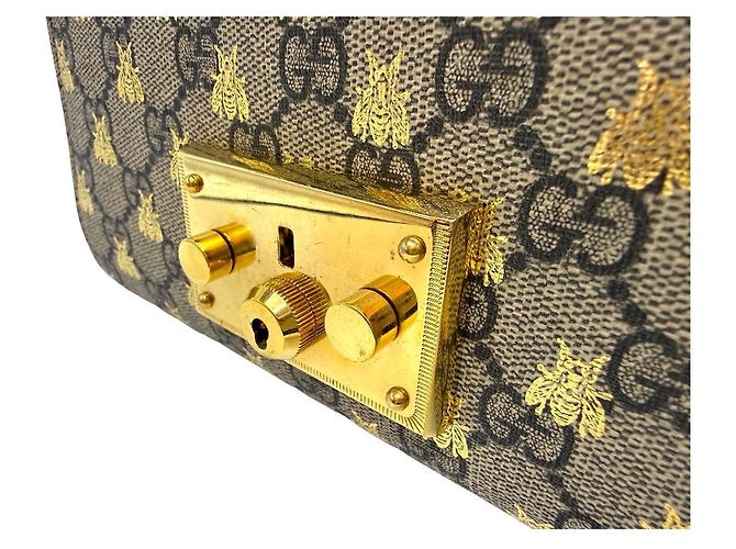 Gucci Borsa a Spalla Supreme Padlock Small Chain Marrone - vista 8