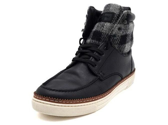 Louis Vuitton Black Leather Wool Damier Pattern High-Top Men's Sneakers - view 2