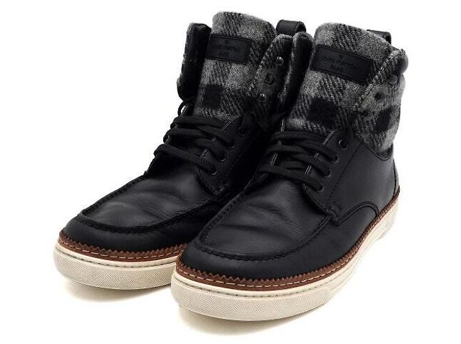 Louis Vuitton Black Leather Wool Damier Pattern High-Top Men's Sneakers - view 3