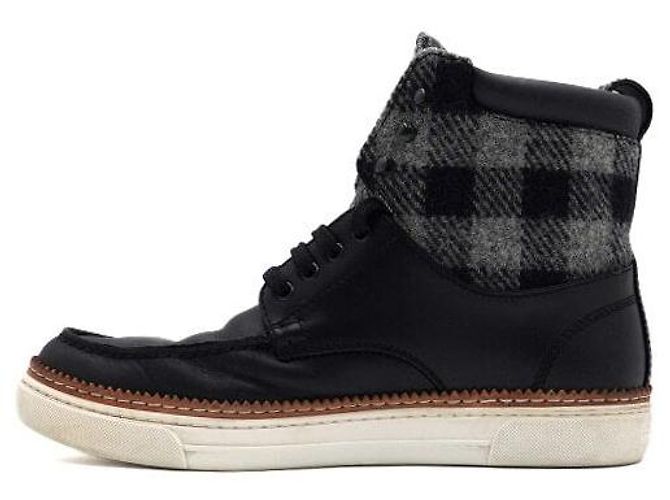 Louis Vuitton Black Leather Wool Damier Pattern High-Top Men's Sneakers - view 4